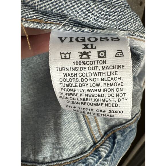 Vigoss Light Wash Denim Jean Jacket Size XL Button Closure Pockets - Picture 3 of 5